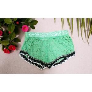 G&M Lime Green Perforated Lace Swimsuit Cover Shorts Size Large Beach Swimwear